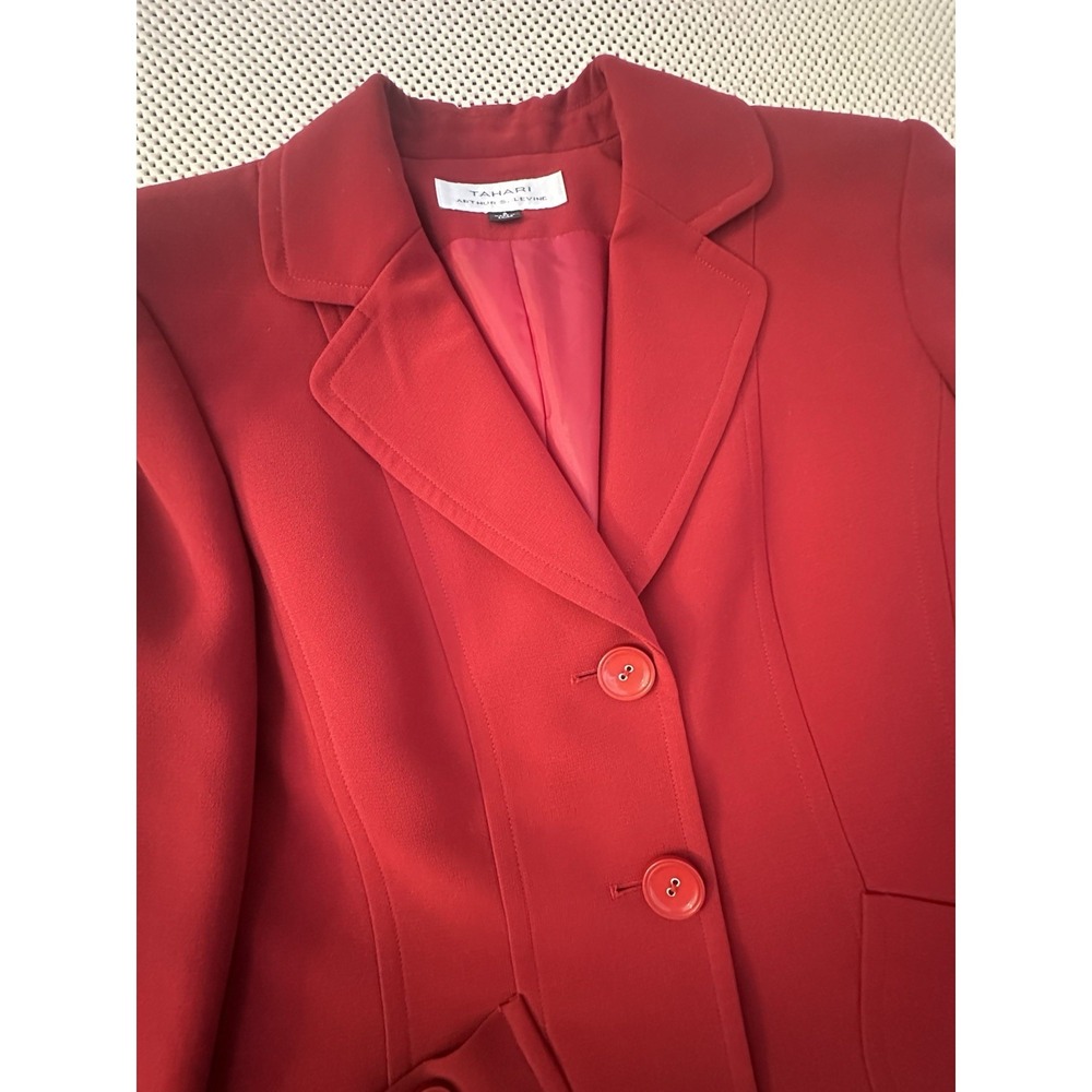 Tahari Suit Jacket Blazer Women Size 8/M Cranberry Red Career Office Classic 2